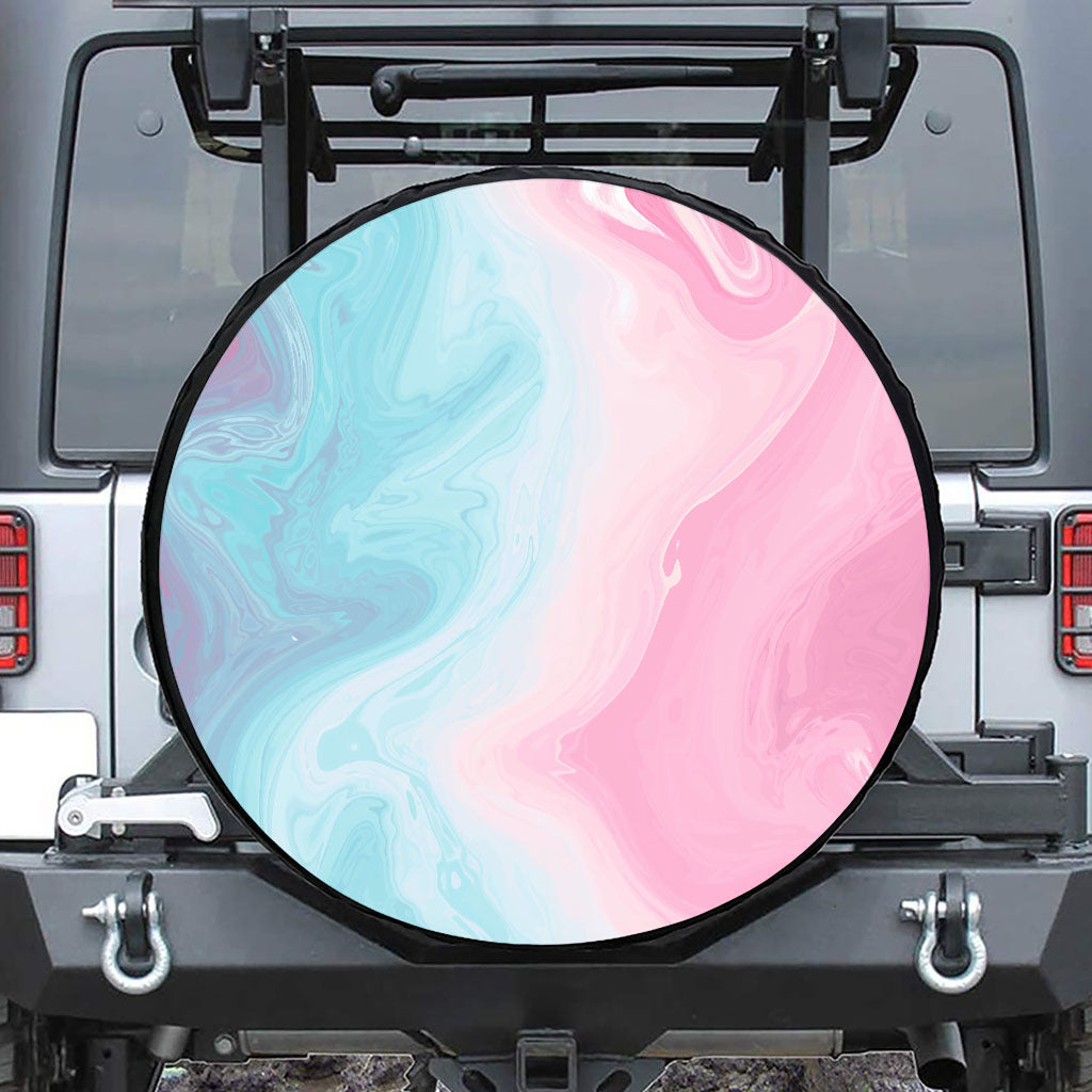 Teal Pink Liquid Marble Print Tire Cover