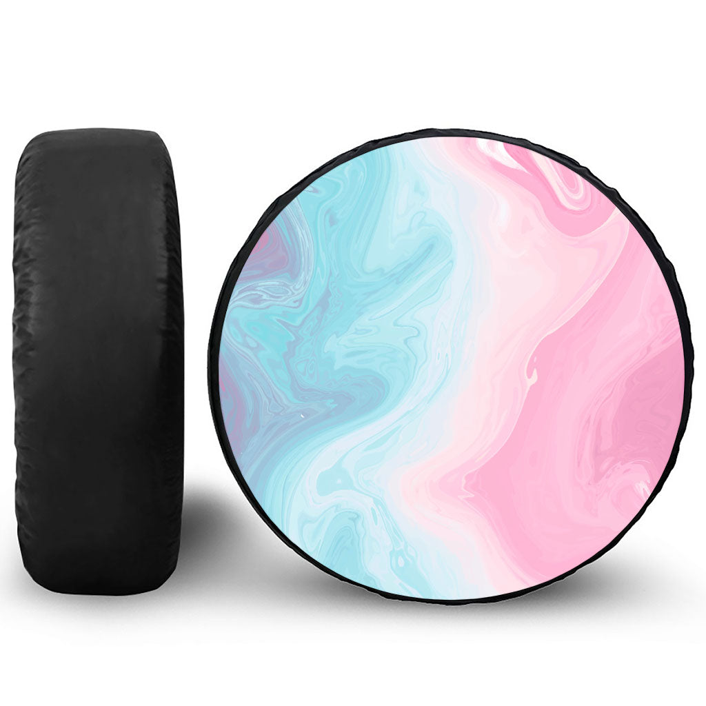 Teal Pink Liquid Marble Print Tire Cover