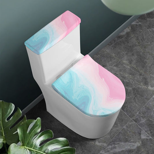 Teal Pink Liquid Marble Print Toilet Lid And Tank Cover Set