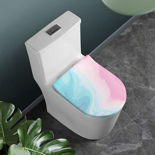 Teal Pink Liquid Marble Print Toilet Lid Cover