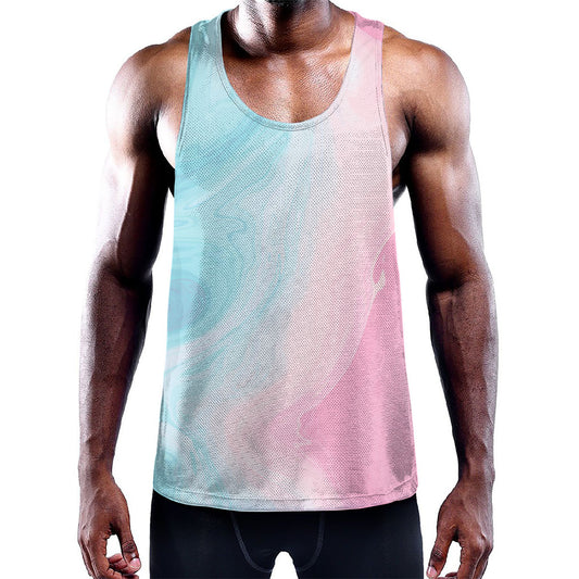 Teal Pink Liquid Marble Print Training Tank Top