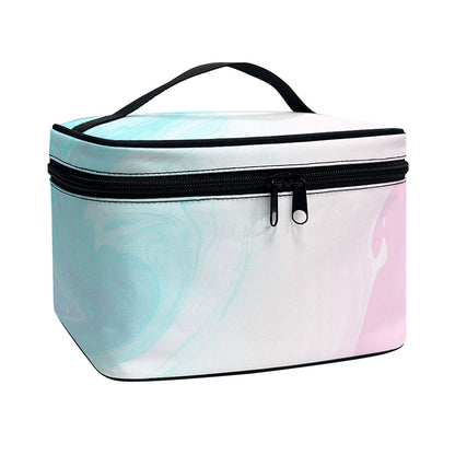 Teal Pink Liquid Marble Print Travel Makeup Bag