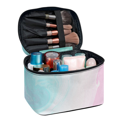 Teal Pink Liquid Marble Print Travel Makeup Bag
