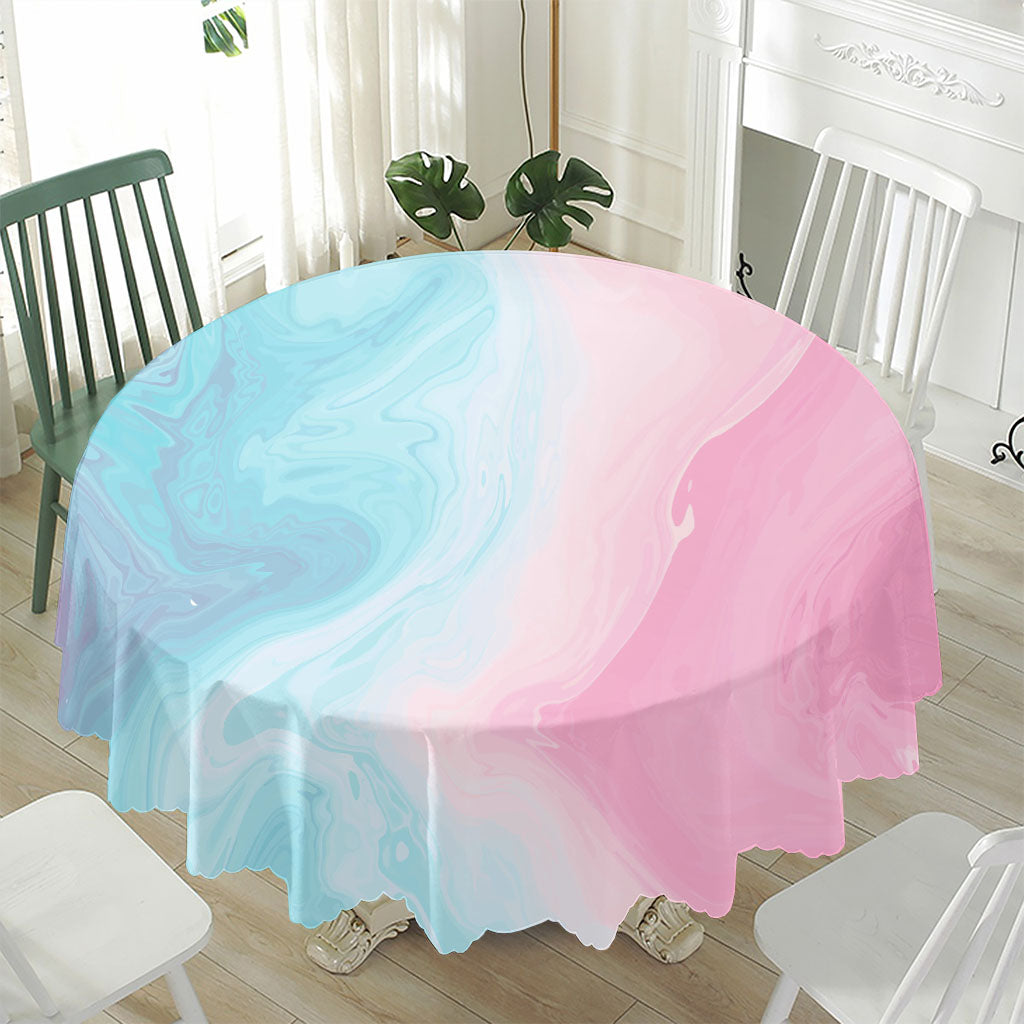 Teal Pink Liquid Marble Print Waterproof Round Tablecloth