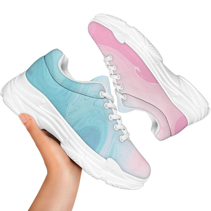 Teal Pink Liquid Marble Print White Chunky Shoes