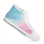 Teal Pink Liquid Marble Print White High Top Sneakers