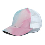 Teal Pink Liquid Marble Print White Mesh Trucker Cap