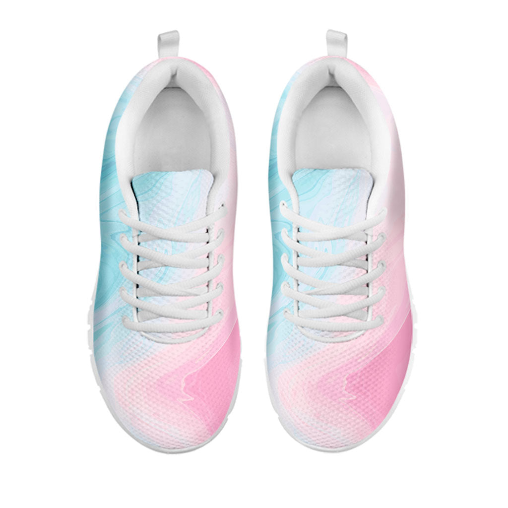 Teal Pink Liquid Marble Print White Running Shoes