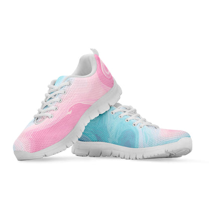 Teal Pink Liquid Marble Print White Running Shoes