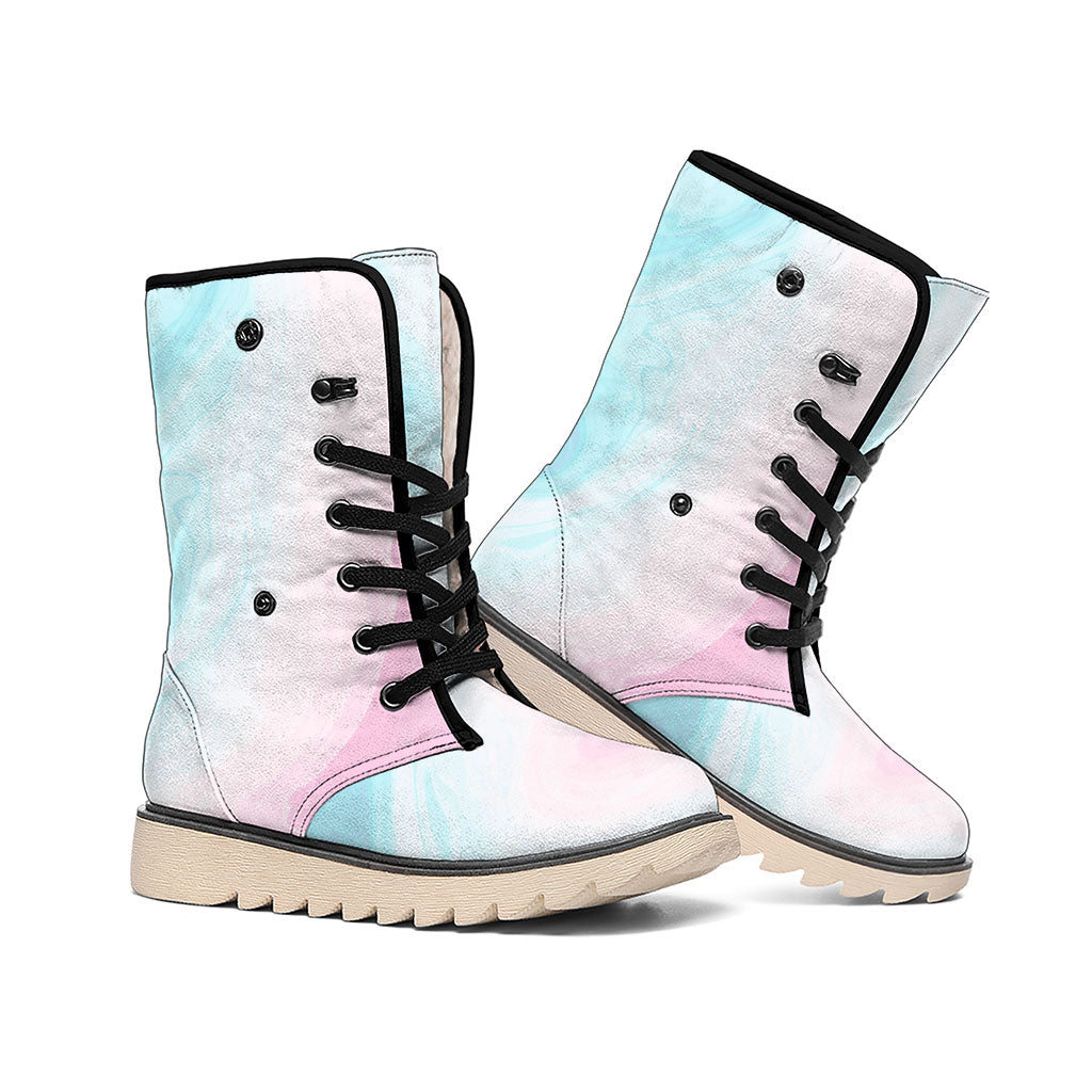 Teal Pink Liquid Marble Print Winter Boots