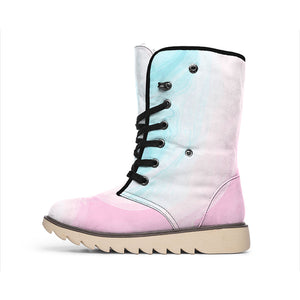 Teal Pink Liquid Marble Print Winter Boots