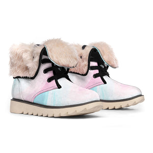 Teal Pink Liquid Marble Print Winter Boots