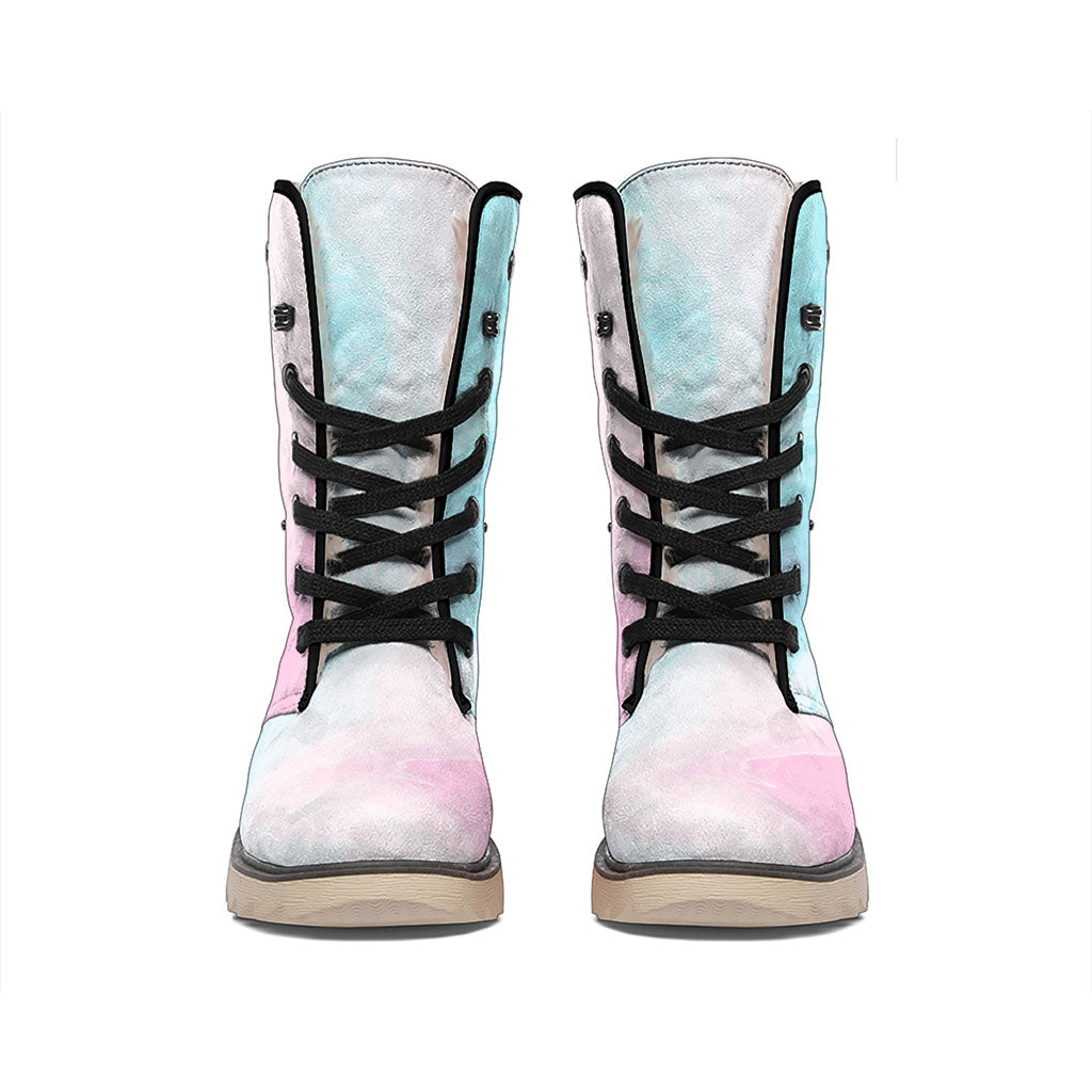 Teal Pink Liquid Marble Print Winter Boots