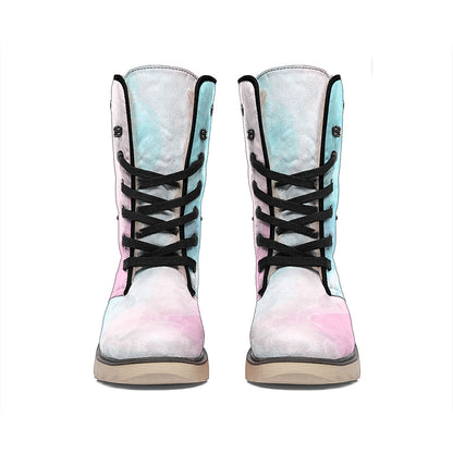 Teal Pink Liquid Marble Print Winter Boots