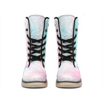 Teal Pink Liquid Marble Print Winter Boots