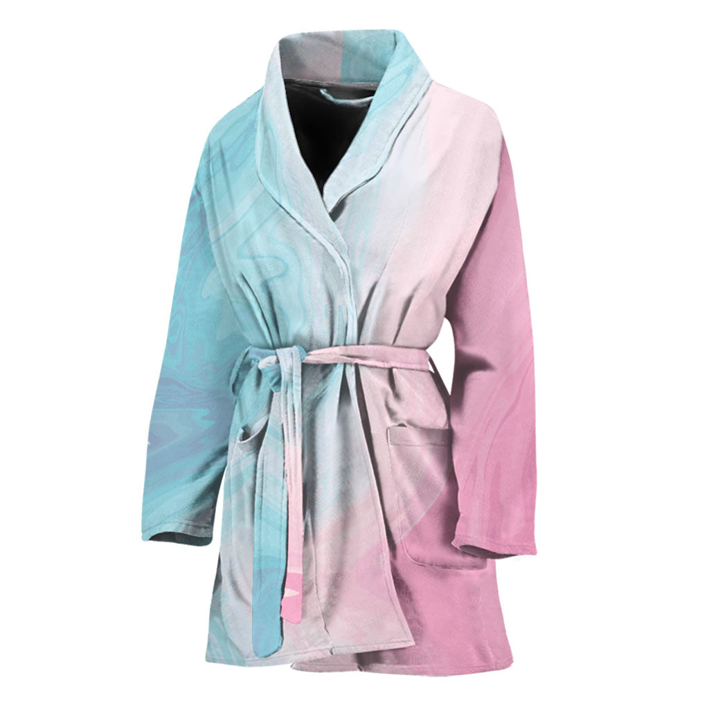 Teal Pink Liquid Marble Print Women's Bathrobe