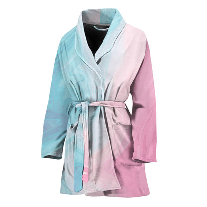 Teal Pink Liquid Marble Print Women's Bathrobe