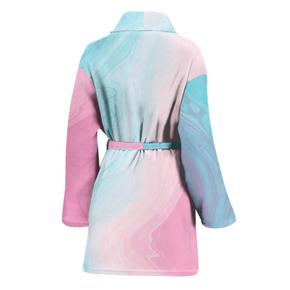 Teal Pink Liquid Marble Print Women's Bathrobe