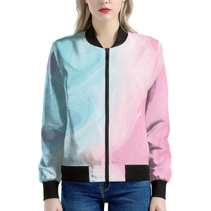 Teal Pink Liquid Marble Print Women's Bomber Jacket