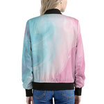 Teal Pink Liquid Marble Print Women's Bomber Jacket