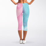 Teal Pink Liquid Marble Print Women's Capri Leggings