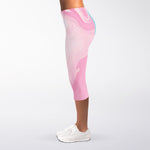 Teal Pink Liquid Marble Print Women's Capri Leggings