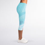 Teal Pink Liquid Marble Print Women's Capri Leggings