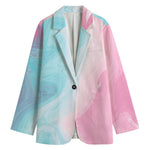 Teal Pink Liquid Marble Print Women's Cotton Blazer
