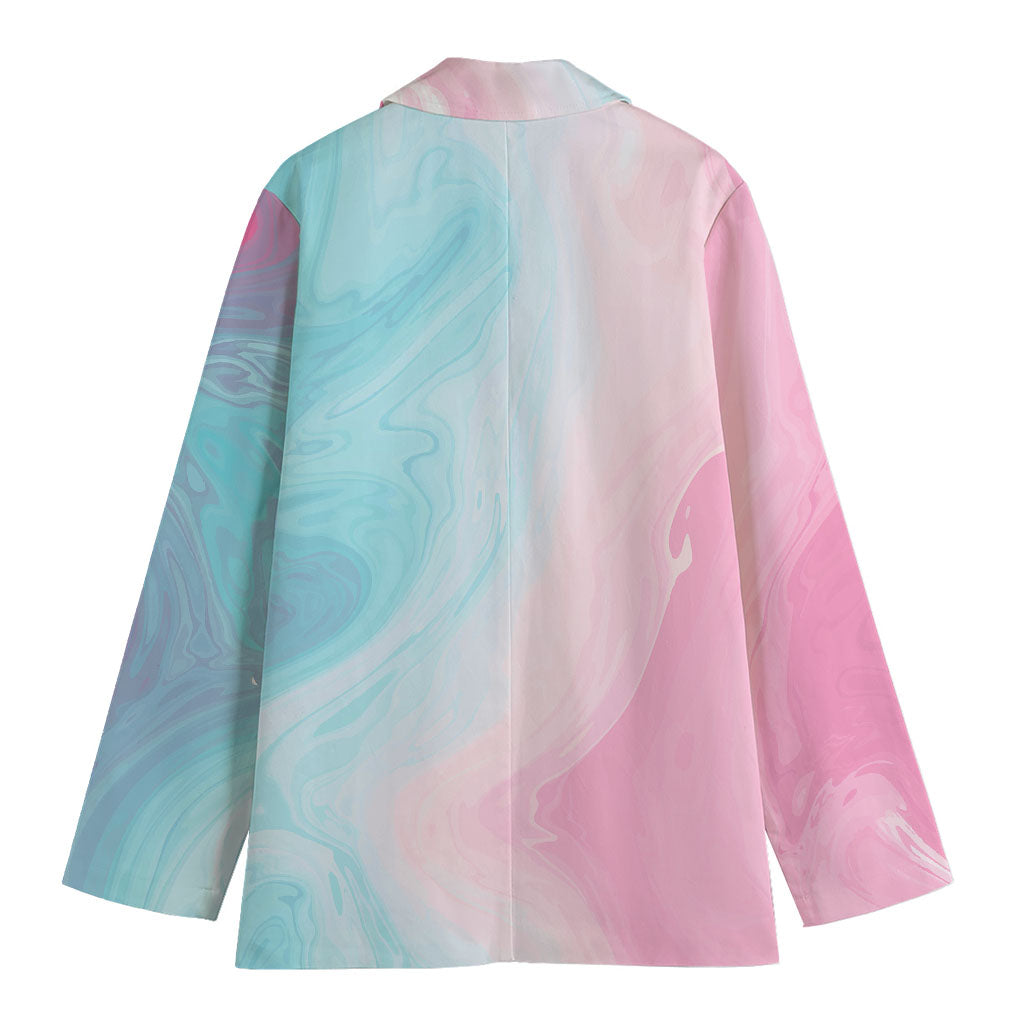 Teal Pink Liquid Marble Print Women's Cotton Blazer