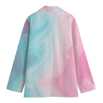 Teal Pink Liquid Marble Print Women's Cotton Blazer