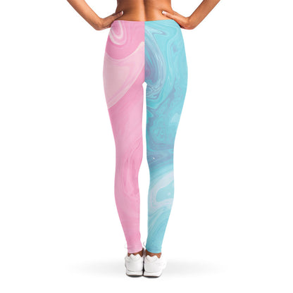 Teal Pink Liquid Marble Print Women's Leggings