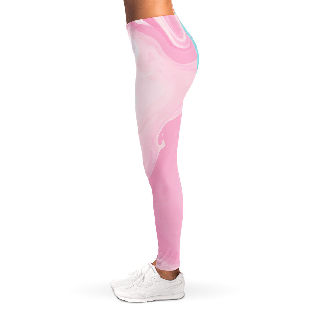Teal Pink Liquid Marble Print Women's Leggings