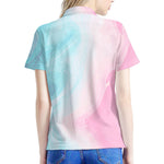 Teal Pink Liquid Marble Print Women's Polo Shirt