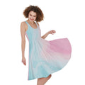 Teal Pink Liquid Marble Print Sleeveless Knee Length Dress