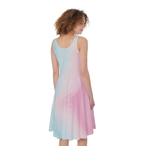 Teal Pink Liquid Marble Print Women's Sleeveless Dress