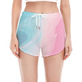 Teal Pink Liquid Marble Print Women's Split Running Shorts