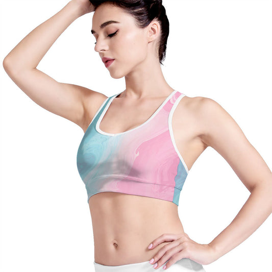 Teal Pink Liquid Marble Print Women's Sports Bra