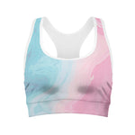 Teal Pink Liquid Marble Print Women's Sports Bra