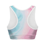 Teal Pink Liquid Marble Print Women's Sports Bra