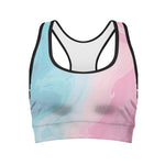 Teal Pink Liquid Marble Print Women's Sports Bra