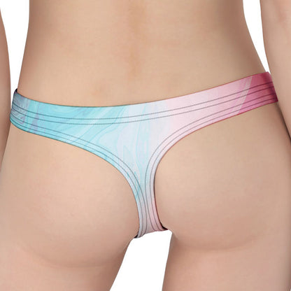 Teal Pink Liquid Marble Print Women's Thong