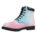 Teal Pink Liquid Marble Print Padded Collar Lace Up Boots