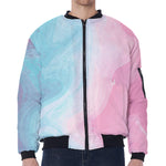 Teal Pink Liquid Marble Print Zip Sleeve Bomber Jacket