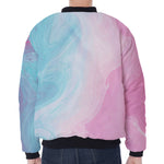 Teal Pink Liquid Marble Print Zip Sleeve Bomber Jacket