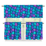Teal Pink Mermaid Scales Pattern Print 3 Piece Kitchen Curtains