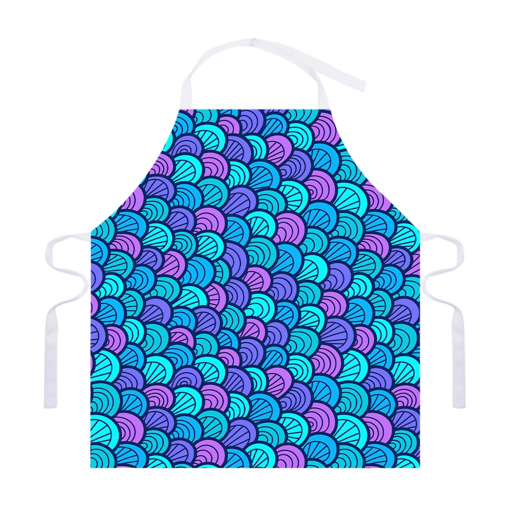 Teal Pink Mermaid Scales Pattern Print Adjustable Apron