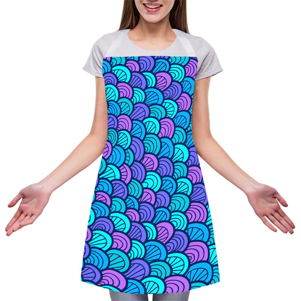 Teal Pink Mermaid Scales Pattern Print Adjustable Apron