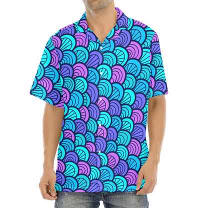 Teal Pink Mermaid Scales Pattern Print Aloha Shirt