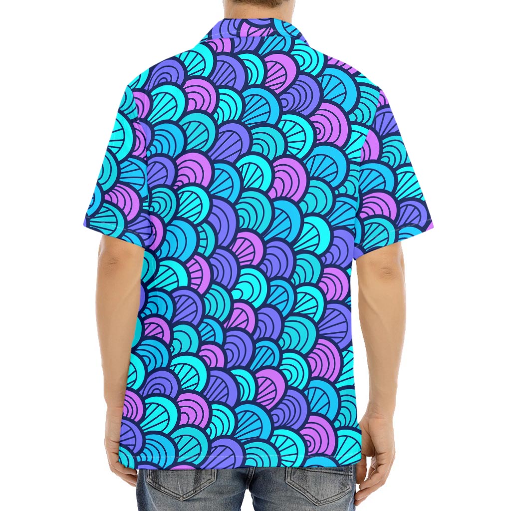 Teal Pink Mermaid Scales Pattern Print Aloha Shirt