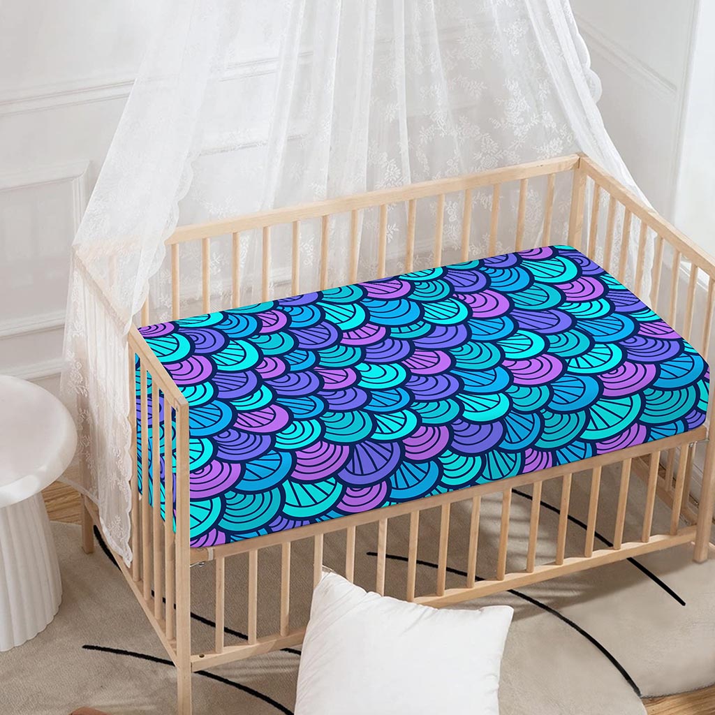 Teal Pink Mermaid Scales Pattern Print Baby Crib Sheet